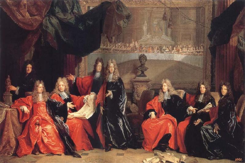 Nicolas de Largilliere The provost and Municipal Magistrates of Paris Discussing the Celebration of Louis XIV-s Dinner at the hotel de Ville after his Recovery in 1687 France oil painting art